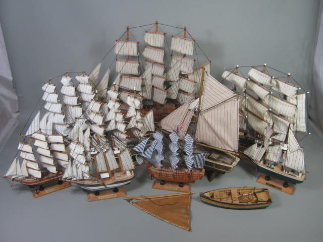 10 Vtg Wood Wooden Model Ship Sailboat Boat Lot Mayflower Cutty Sark HMS Bounty