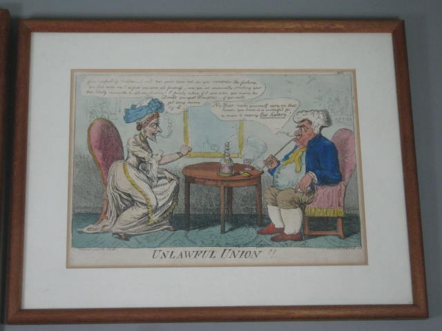 2 Isaac Cruikshank Hand Colored British Cartoon Political Satire Engravings NR! 1