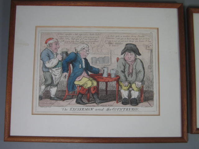 2 Isaac Cruikshank Hand Colored British Cartoon Political Satire Engravings NR! 8