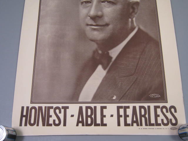 Vtg Original 1928 Alfred Al Smith Campaign Poster Honest Able Fearless 14" x 22" 2