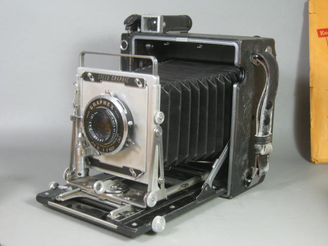 Graflex Graphex Speed Graphic 4x5 Large Format Camera 2 Lenses Flash Film Backs+ 1