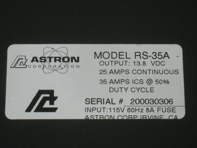 Astron RS-35A 13.8VDC 13.8V DC 35 Amp Linear Ham Amateur CB Radio Power Supply 6