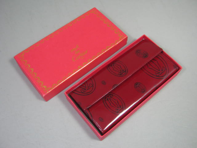 Must De Cartier Paris Happy Birthday Tri-Fold Burgundy Calfskin Leather Wallet
