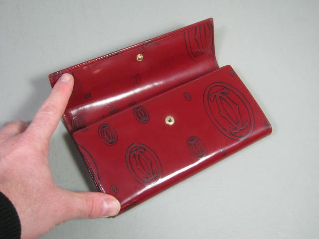 Must De Cartier Paris Happy Birthday Tri-Fold Burgundy Calfskin Leather Wallet 4