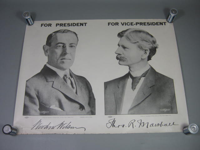 1916 Woodrow Wilson Thomas Marshall Jugate Political Campaign Poster 19" x 25"