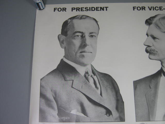 1916 Woodrow Wilson Thomas Marshall Jugate Political Campaign Poster 19" x 25" 1