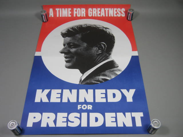 1960 JFK John F Kennedy Campaign Poster A Time For Greatness + Paper Coffee Cup