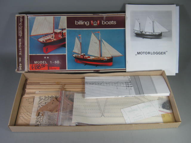 VTG RARE Billing Boats Motor Logger 494 Unbuilt Wood Wooden Model Kit In Box NR 2