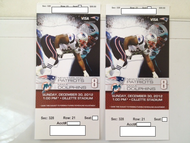 2 New England Patriots Miami Dolphins NFL Tickets Gillette 12/30 NO RESERVE!!
