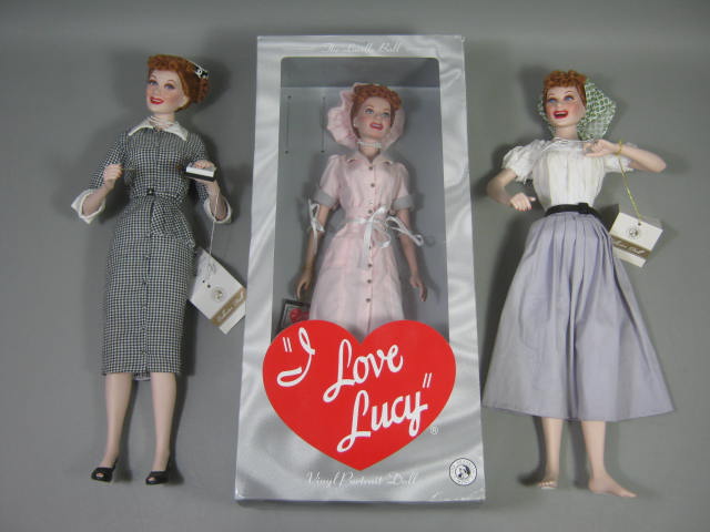 3 Franklin Mint I Love Lucy Porcelain Dolls Chocolate Factory Grape Stomping 18"