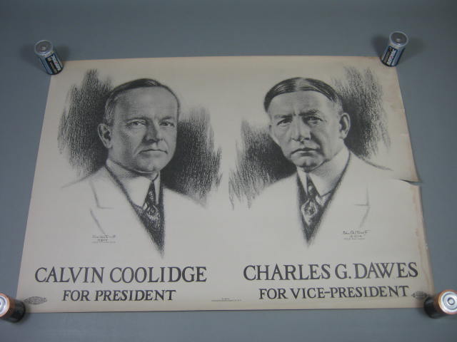 Rare Vtg 1924 Calvin Coolidge Charles Dawes Jugate Presidential Campaign Poster