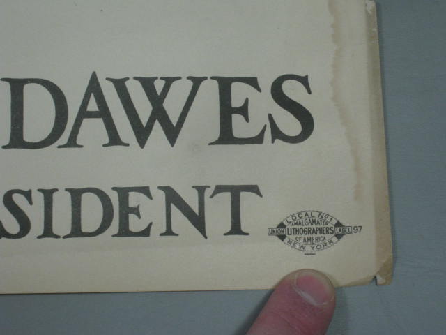 Rare Vtg 1924 Calvin Coolidge Charles Dawes Jugate Presidential Campaign Poster 6