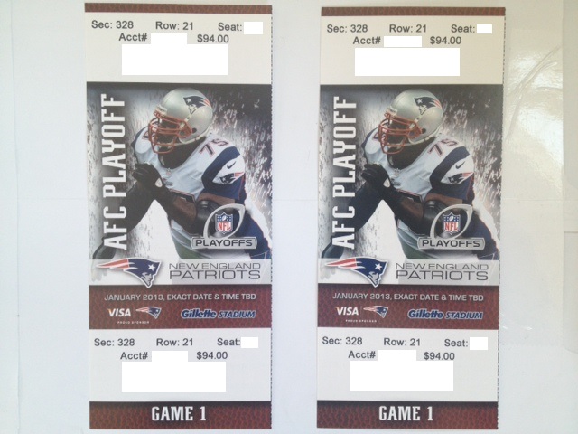 2 New England Patriots Houston Texans NFL Divisional Game Playoff Tickets 1/13