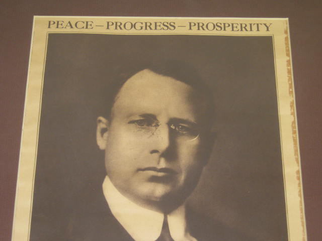 1920 James Jim Cox Campaign Poster Peace Progress Prosperity Baker Powers Willy 1