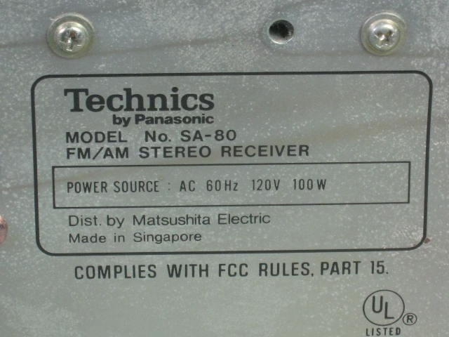 Vtg 1970s Technics Model SA-80 FM/AM Stereo Receiver 15 WPC Phono Tape Aux Input 8