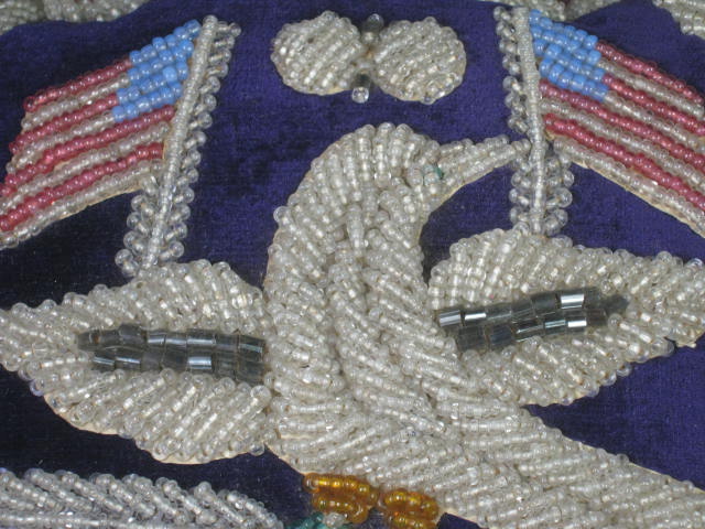 Vtg Hand Beaded Pillow Pin Cushion W/ U.S. American Flag Bald Eagle Nova Scotia 1