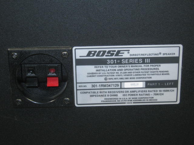 Single Vtg Bose 301 Series III Direct Reflecting Main Stereo Bookshelf Speaker 5