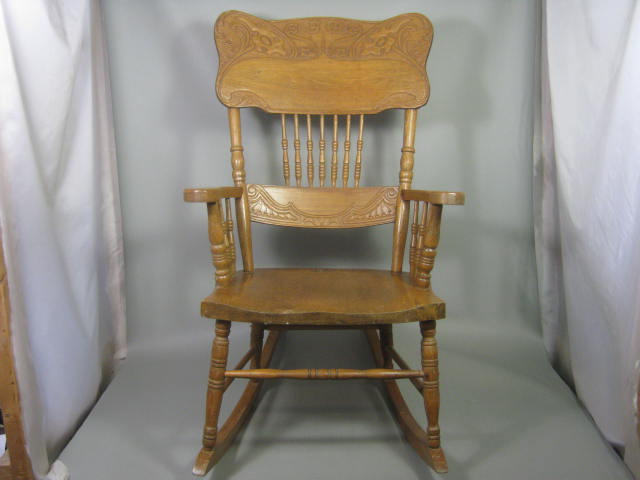 Vtg Antique Carved Wood Wooden Rocking Chair Rocker 38" x 31" x 19.5" NO RESERVE 1