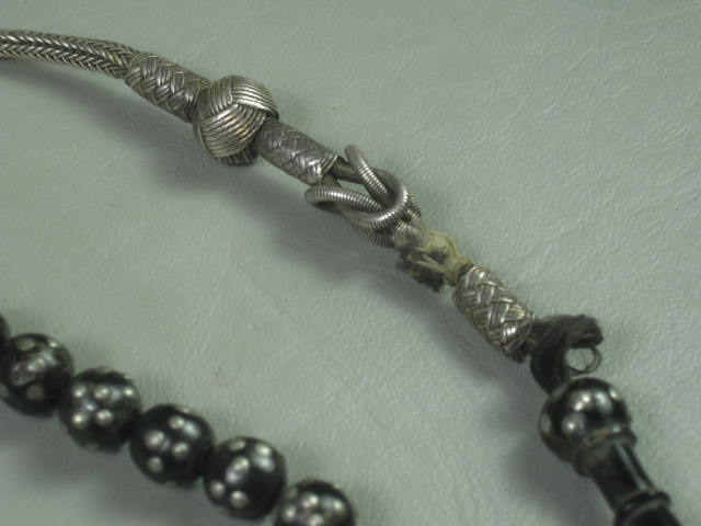 RARE Antique Prayer Bead Necklace Black Coral Silver Inlay Islamic Yemen 89 gram 5