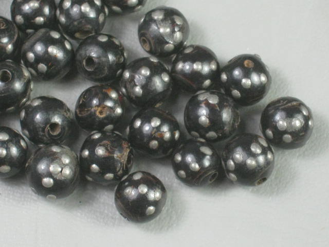 RARE Antique Prayer Bead Necklace Black Coral Silver Inlay Islamic Yemen 89 gram 8