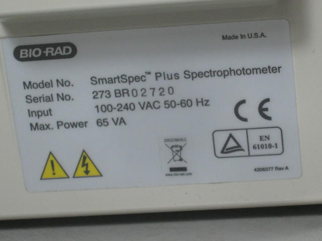 Bio Rad SmartSpec Plus UV Visible Benchtop Spectrophotometer For Nucleic Acid ++ 12