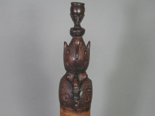 Vtg Antique Asian Ethnic Wood Carving Figurine Medicine Container Bamboo Box NR! 5