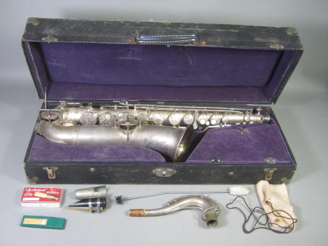 Vtg C Melody Silver Saxophone Utica NY Buescher Elkhart Ind Indiana + Hard Case+