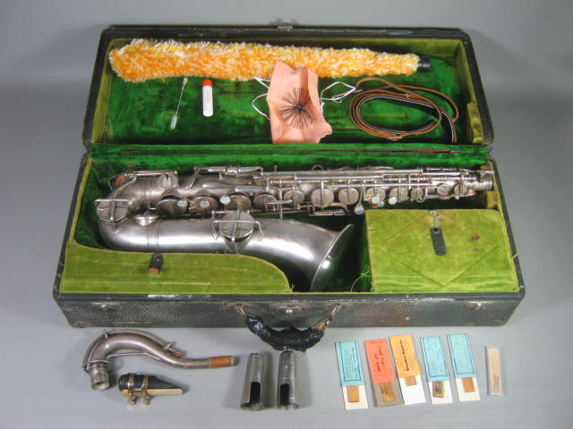Vtg Antique Frank Holton C Melody Saxophone Hard Case Selmer Mouthpiece Elkhorn