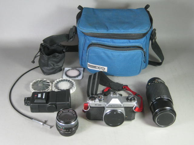 Pentax K1000 Camera SMC A 70-210mm 1:4 Zoom Super Albinar 28mm 1:2.8 Lens Lot NR