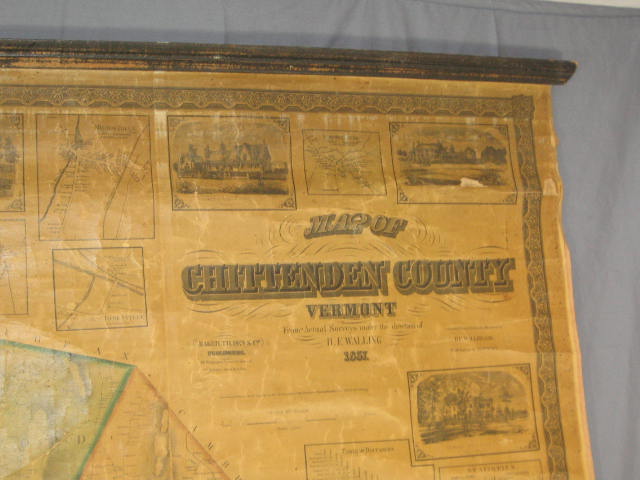Original Antique 1857 Chittenden County Vermont VT Map 2