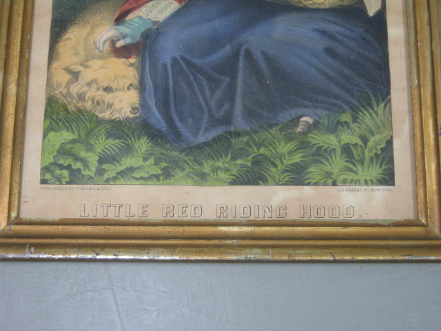 Antique Currier & Ives Hand Colored Lithograph Print Little Red Riding Hood NR! 2