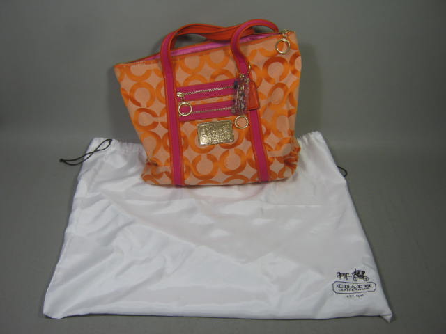 Coach 13826 Poppy Op Art Glam Tote Shoulder Bag Purse Orange Pink W/ Dust Cover
