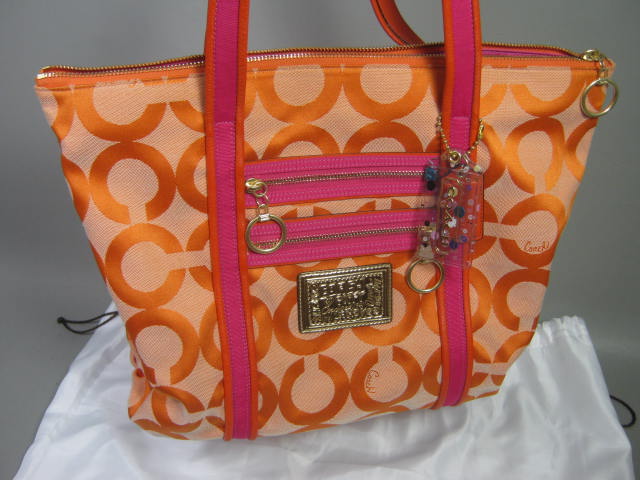 Coach 13826 Poppy Op Art Glam Tote Shoulder Bag Purse Orange Pink W/ Dust Cover 1