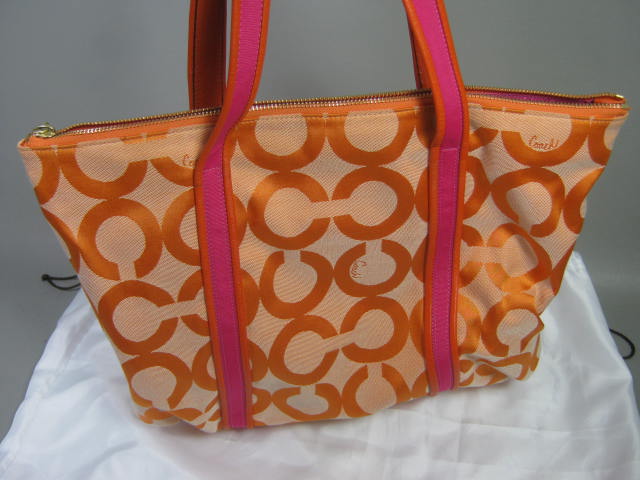 Coach 13826 Poppy Op Art Glam Tote Shoulder Bag Purse Orange Pink W/ Dust Cover 3