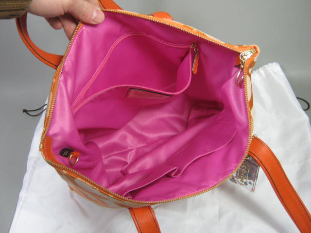 Coach 13826 Poppy Op Art Glam Tote Shoulder Bag Purse Orange Pink W/ Dust Cover 4