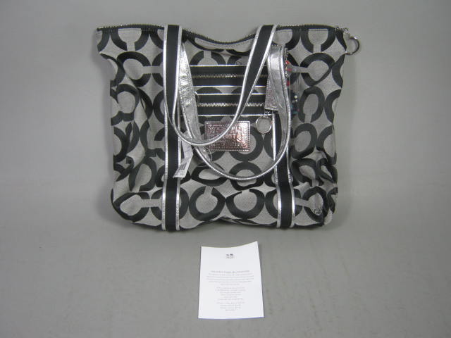 NWT Coach 13826 Poppy Op Art Glam Tote Shoulder Bag Purse Black/Silver $198 NR!