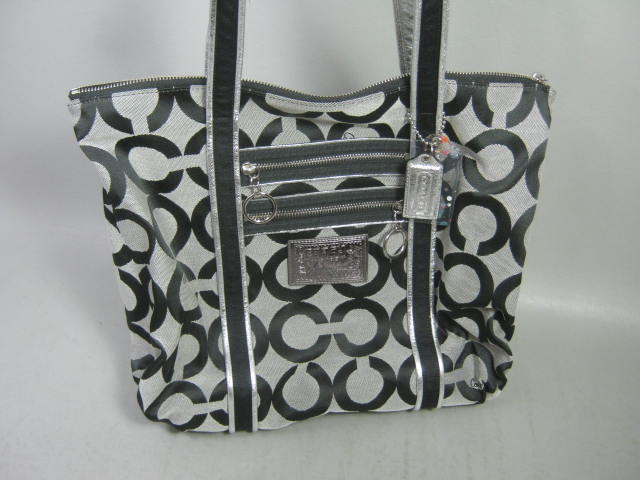 NWT Coach 13826 Poppy Op Art Glam Tote Shoulder Bag Purse Black/Silver $198 NR! 1