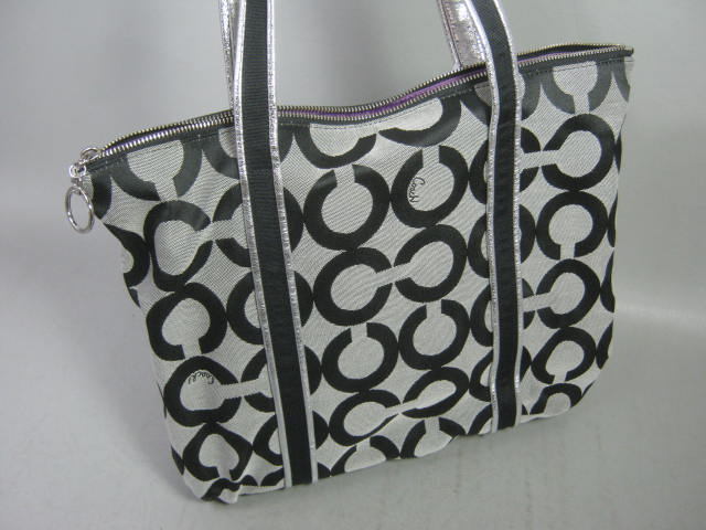 NWT Coach 13826 Poppy Op Art Glam Tote Shoulder Bag Purse Black/Silver $198 NR! 2