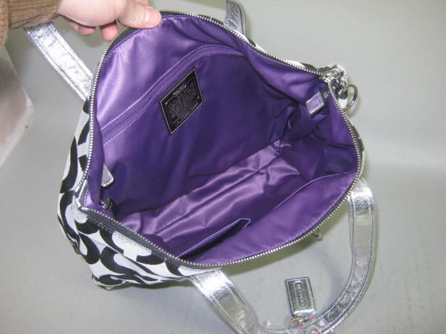NWT Coach 13826 Poppy Op Art Glam Tote Shoulder Bag Purse Black/Silver $198 NR! 3