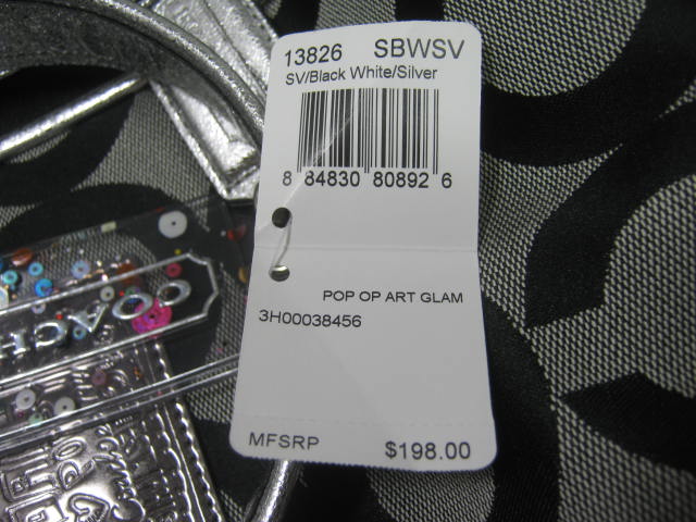 NWT Coach 13826 Poppy Op Art Glam Tote Shoulder Bag Purse Black/Silver $198 NR! 5