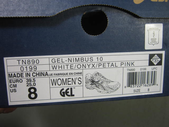 Womens New Asics Gel-Nimbus 10 White/Onyx/Petal Pink Running Shoe US 8 EURO 39.5 7