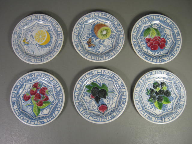 7 Glen Osieau Bleu Plates Fruit Design France 6 1/2" Salad/Dessert 12" Cake NR! 4