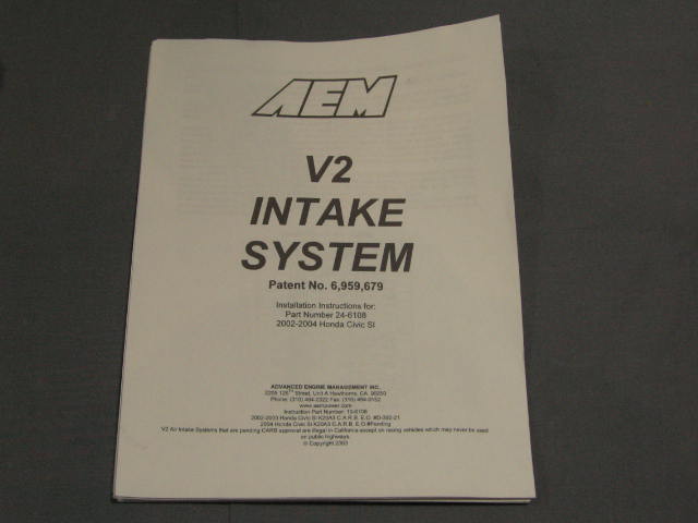 AEM V2 Air Intake System 2002-2004 02-04 Honda Civic SI 9