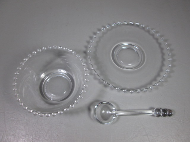 Imperial Glass Candlewick Marmalade w/Lid Spoon + Mayonnaise Bowl Dish Plate Set 2