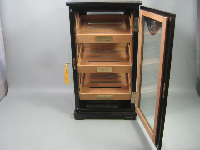 Display Locking Wooden Glass Cabinet Cigar Humidor Hygrometer 23" Countertop NR 1