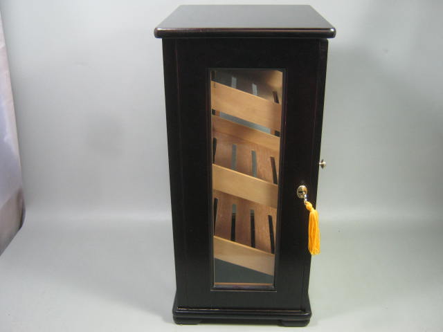 Display Locking Wooden Glass Cabinet Cigar Humidor Hygrometer 23" Countertop NR 2