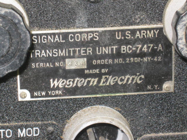 Vtg Western Electric US Army Signal Corps Radio Transmitter Unit BC-747-A WWII 2