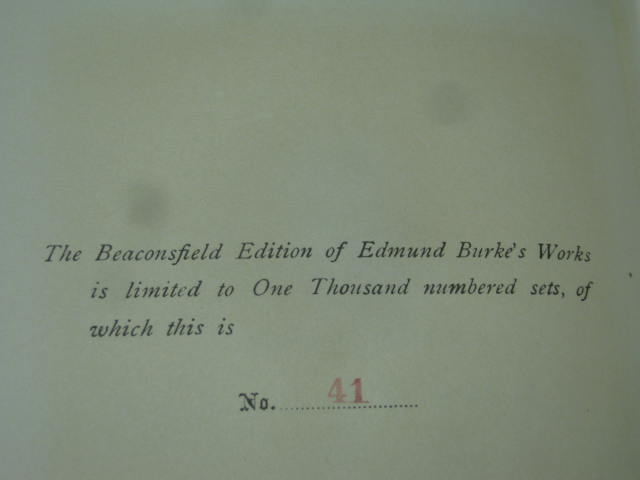 12 The Works Of Edmund Burke 1901 Beaconsfield Edition #41/1000 Leather Marbled 12