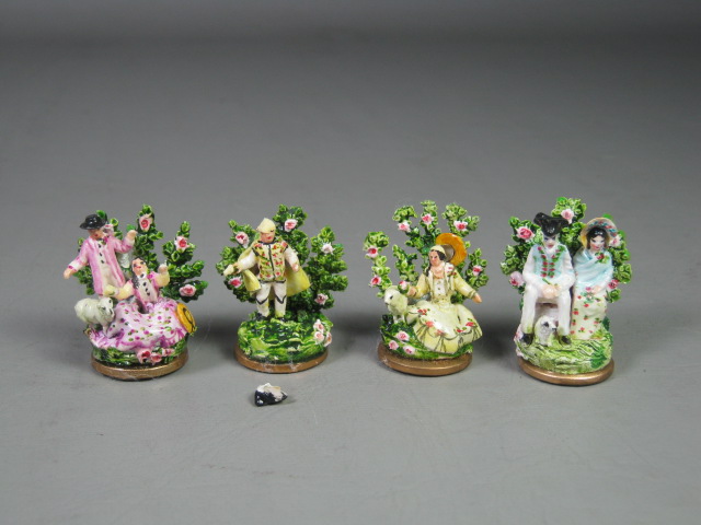 4 Vtg Dollhouse Miniature Bocage Porcelain Figurines Figures Set Lot 1" - 1.25"
