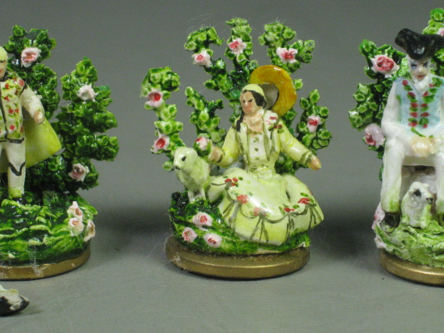 4 Vtg Dollhouse Miniature Bocage Porcelain Figurines Figures Set Lot 1" - 1.25" 3